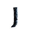 European and American style Internet celebrity wide tube wrinkled pointed high heel piled boots
