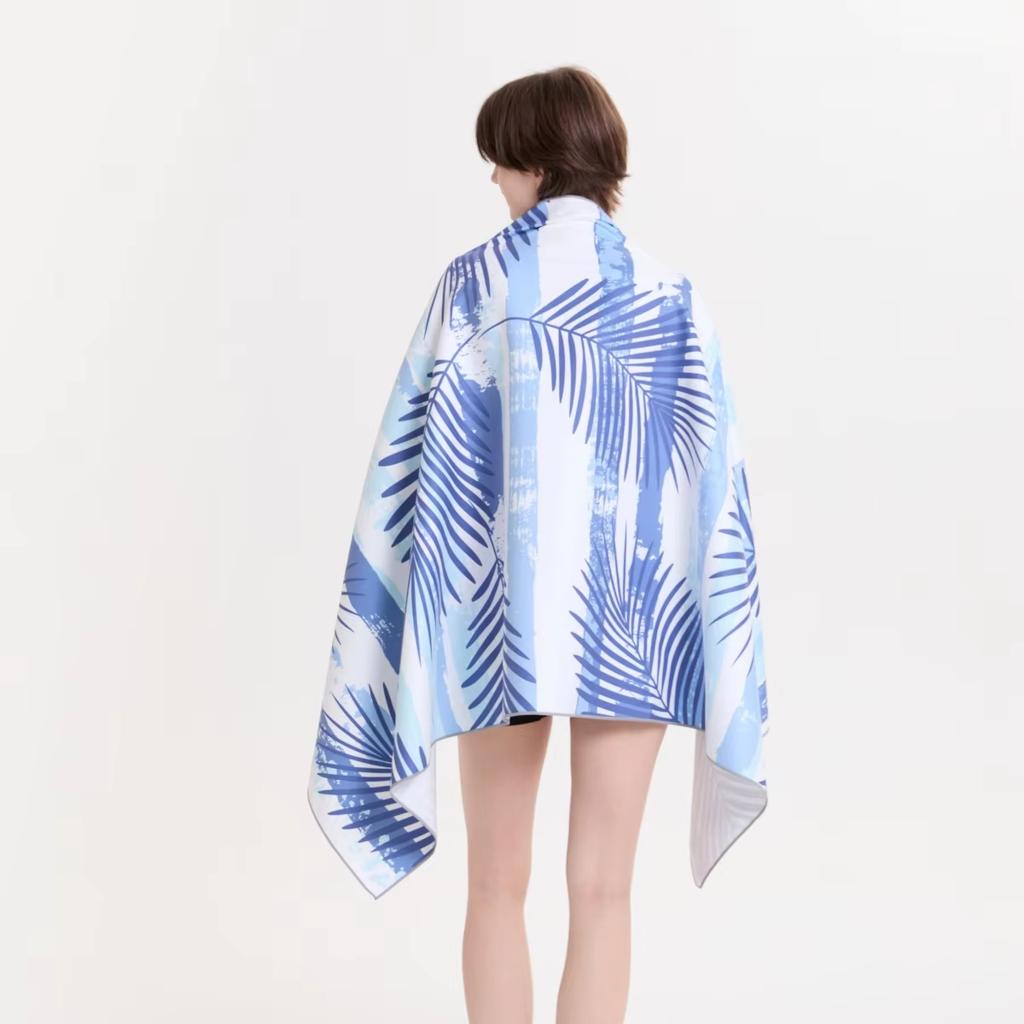 Palm Leaf Striped Beach Towel,Premium Microfiber Absorbent Quick Dry,Oversized for Beach Pool Travel,Tropical Print Bath Towel