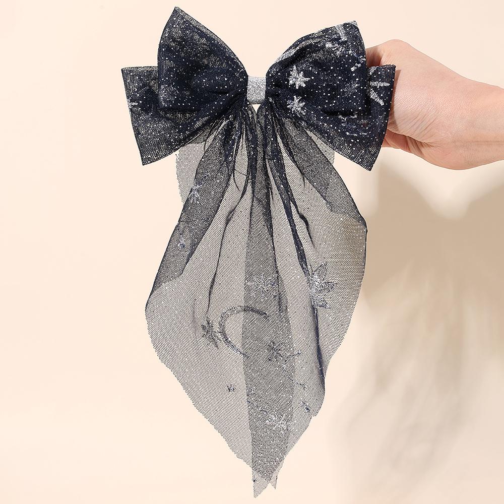 

Тюлевый бант заколка для волос для женщин Мечтательная звездная ночь Длинные ленты Принт луны Заколки Девушка Вечеринка Повседневные аксессуары Головной убор