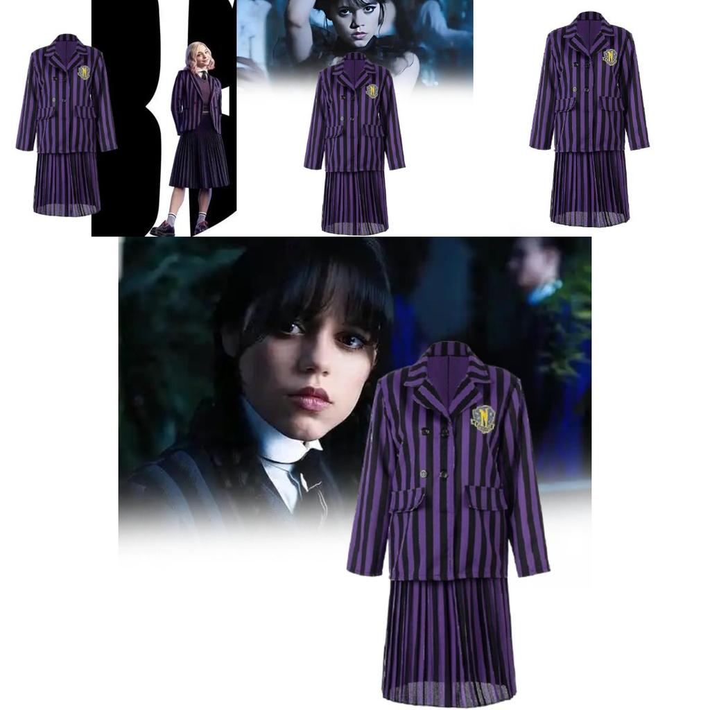 Wednesday Addams Character Cosplay Dress With Polyester Material For Women And Girls