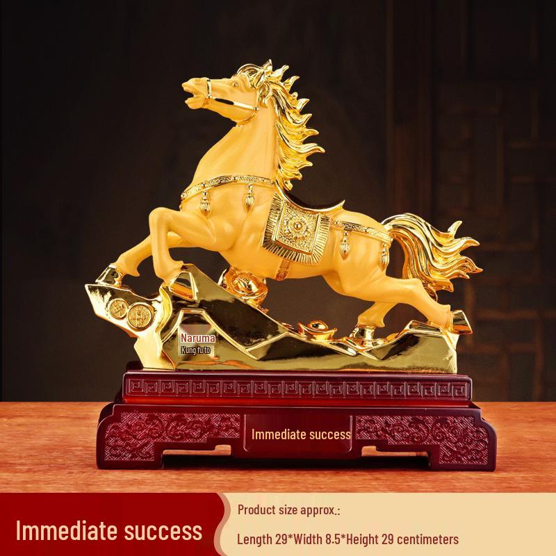 

Golden Horse Year Ornament: Chinese Resin Craft for Festive Home Decoration