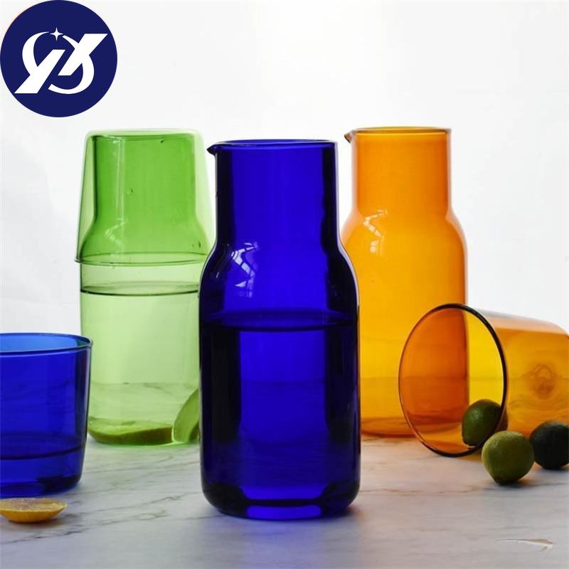 Japanese Style Transparent Candy Color Glass Teacup Set Simple Heat-Resistant Drinking Juice Cup With Tea Pitcher Water Bottle