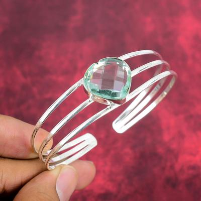 Aqua Apatite Bangle, Gemstone 925 Sterling Silver Handmade Beautiful Jewelry Adjustable Bangle, For Her