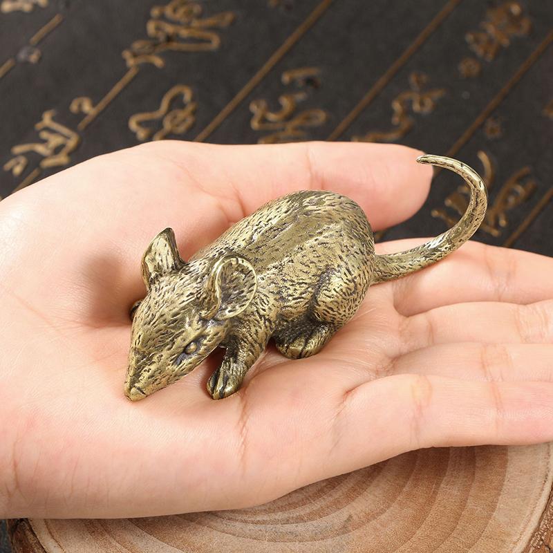 Mosazná soška myši Životopisná figurka myši Šťastná socha krysy Domácí Fengshui dekorace Pro vchod Vnitřní Balkon