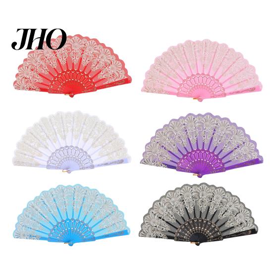 Decorative Fan Vintage Folding Carved Plastic Ribs Hand Held Portable Performance Summer Cooling Wedding Dance Party Props