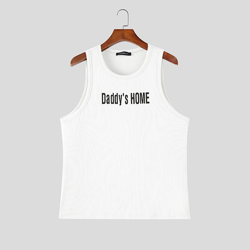 

INCERUN Summer Men Sleeveless Print Ribbed Casual Sport Tank Tops Vest белый
