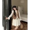 Kumikumi Gentle Wind Set French style Hollow out Long sleeve dress Women Autumn Stacked Coffee Color Vest