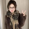 Versatile Maillard Scarf for Women Autumn and Winter Thickened Mohair Scarf Plaid Fashion Korean Style Tassel Shawl