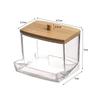 1Pcs Cotton Swab Holder, Cotton Swab Dispenser with Bamboo Lids,Bamboo Bathroom Storage Jars Storage Containers Clear Plastic