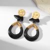 Bohemian Geometric Resin and Metal Oval Earrings with Rope Detail for Women