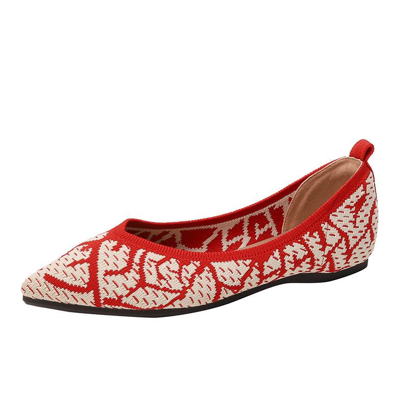 Fashion Women 2024 New Spring Autumn Retro Elegant Casual Pointed Toe Shallow Mouth Knitted Breathable Soft Sole Single Shoes