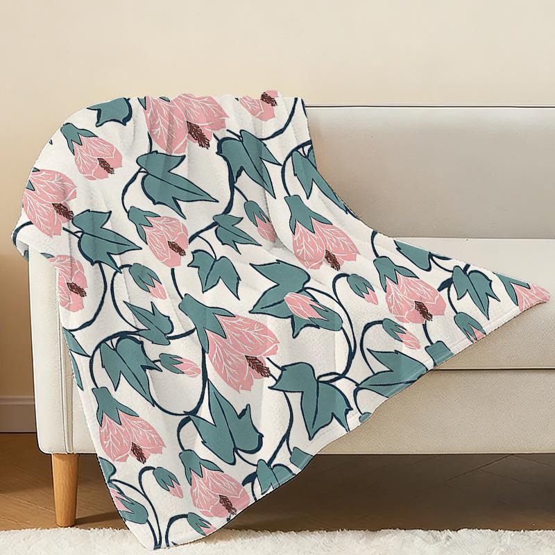 Floral Print Flannel Blanket Ultra Soft, Skin-Friendly, Cozy Warm for Home, Dorm, Christmas & Halloween