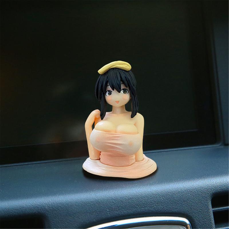 New Cute Chest Shaking Girls Pendant Ornaments Cartoon Kawaii Car Dashboard Accessories Pink Anime Car Accessories Interior