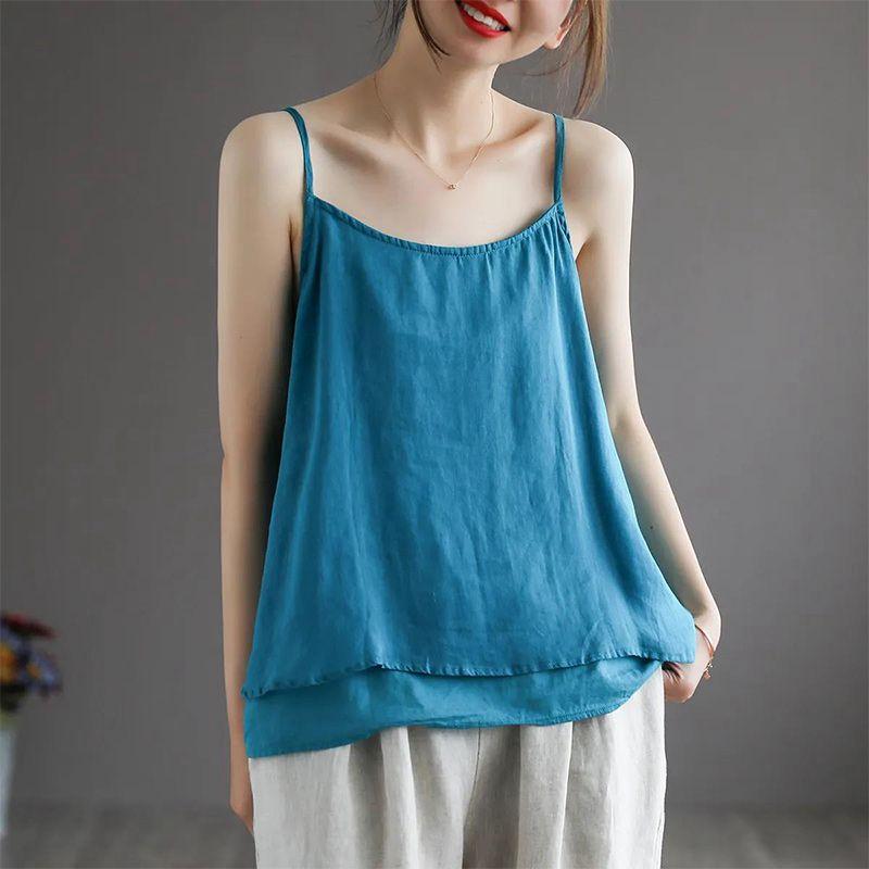 Damska kamizelka typu Camisole w dużym rozmiarze, jednokolorowa, dwuwarstwowa, lekka, oddychająca, z materiału Lyocell, modna, luźna, dopasowana
