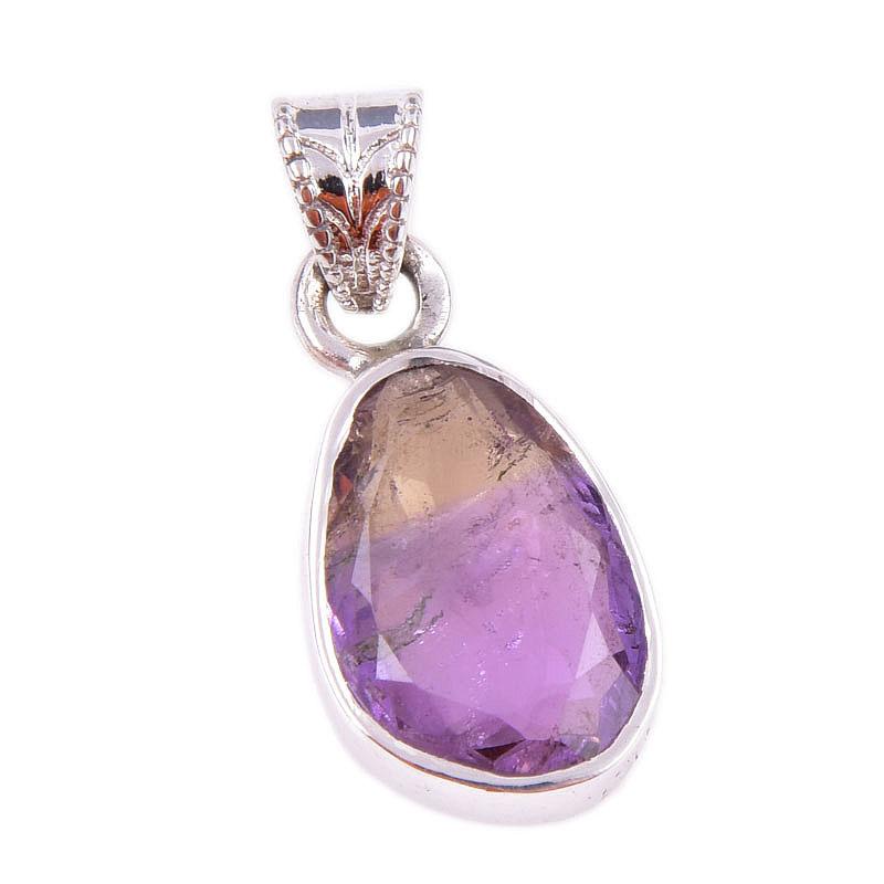 Natural Ametrine Gemstone Handmade 925 Solid Sterling Silver Pendant 1.25" d7V20