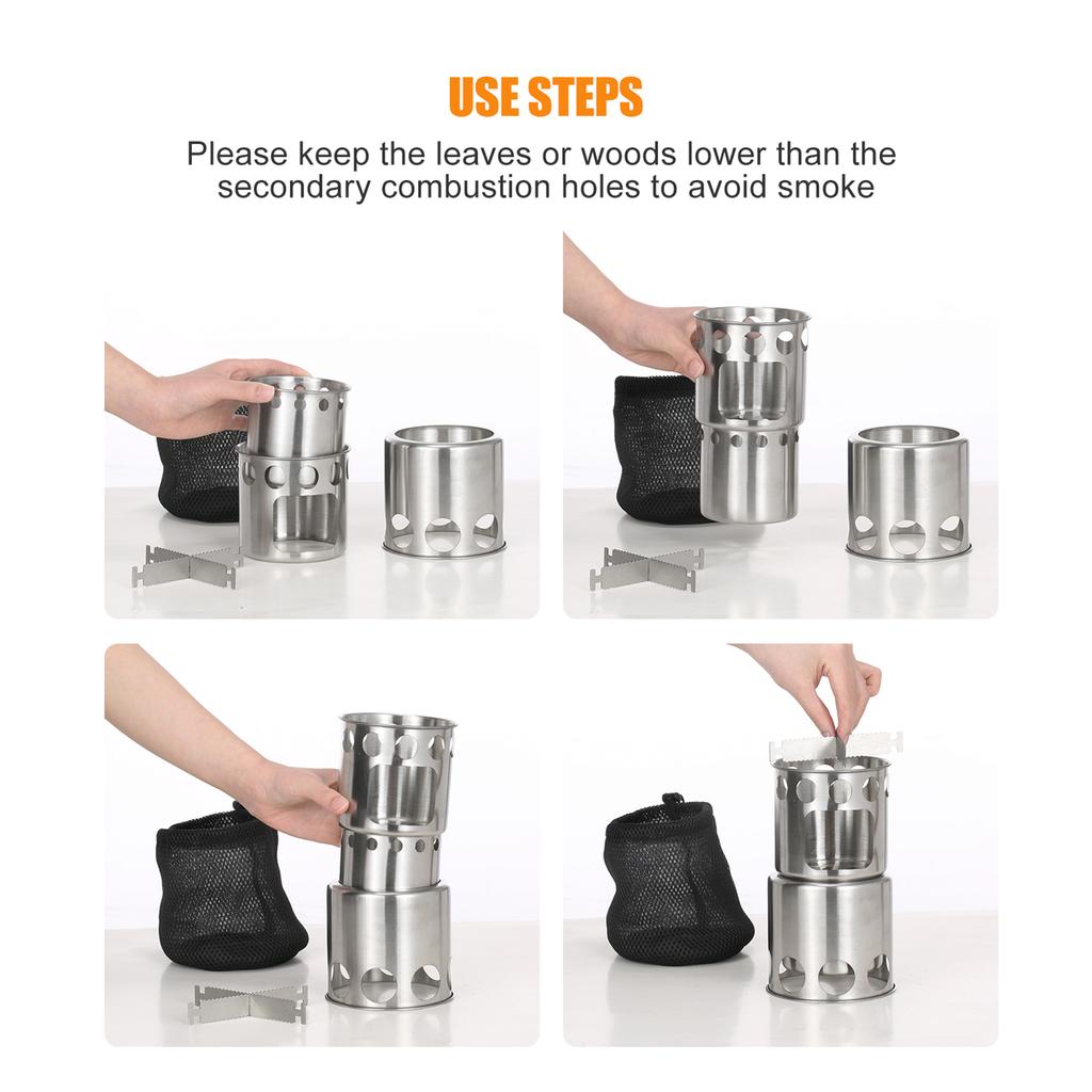 Camping Stove Portable Stainless Steel Lightweight Wood-Burning Stove Outdoor Cooking Picnic Camping Burner Wood-Burning Stove