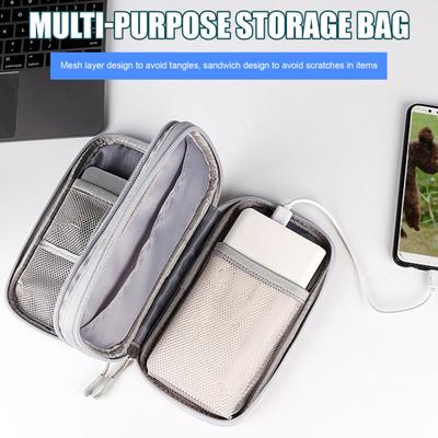 Power Bank Storage Bag Multi-purpose Carrying Case Zipper Closure Large Capacity Mesh Layer Cable Cord Storage Organizer
