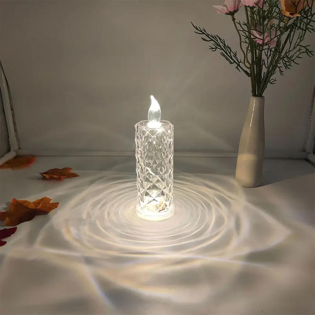 Crystal LED Table Lamp Rose Projection Light Romantic Diamond Atmosphere Light Night Light for Bedroom Party Christmas Decor