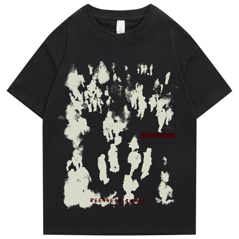 

Harajuku Graphic Summer Oversized Unisex Short Sleeve Tshirts People Shadow Print T Shirt Streetwear Casual Cotton Tops Hip Hop Tee 2XL
