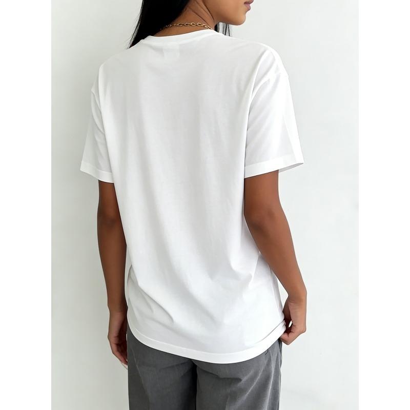 Aesthetic Love Heart Shape Graphic Print T-Shirt | Short Sleeve Crew Neck Casual Top for Summer & Spring, Women'S Clothing