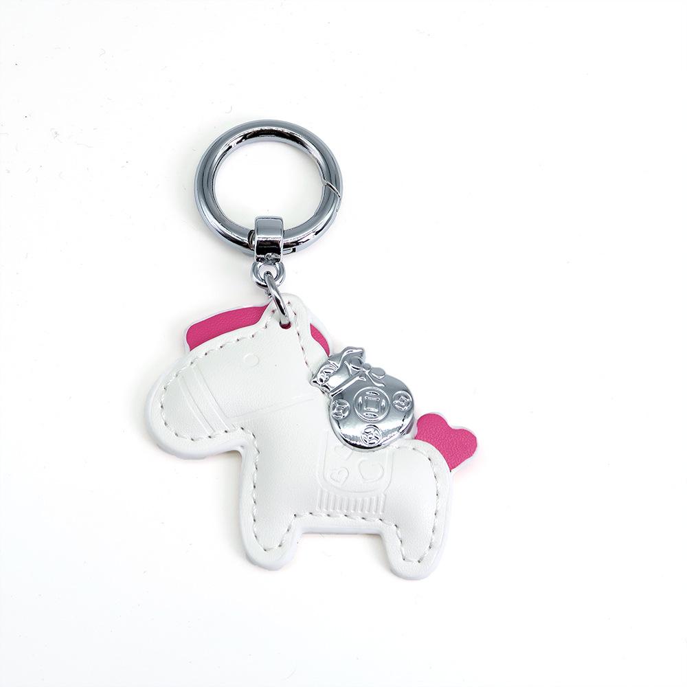 Handmade Leather Rocking Horse Keychain Pendant - Cartoon Style