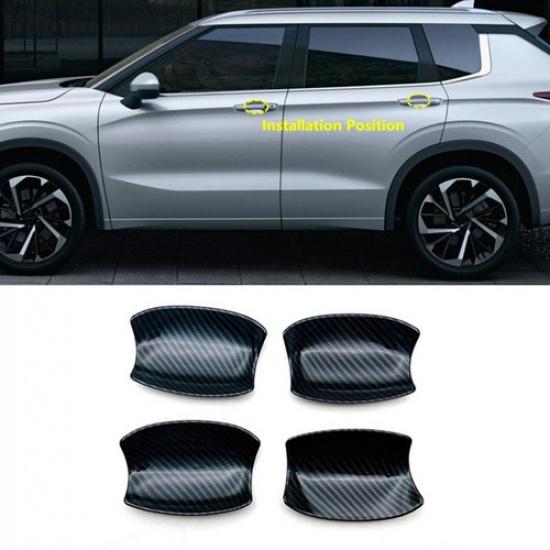Carbon Fiber Door Handle Bowl Cover Trim For Mitsubishi Outlander 2022 2023 2024