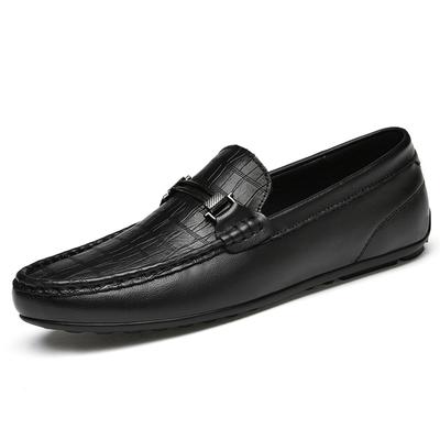 Four Seasons Retro English Style Men's First Layer Leather Crocodile Pattern Beanie Flats Shoes Fashionable Business Shoes