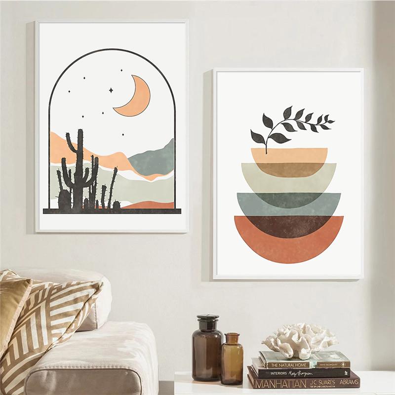 Bohemian Sun Decorative Painting Abstract Line Plant Poster Geometric Patterns Wall Art Canvas Painting For Living Room Decor