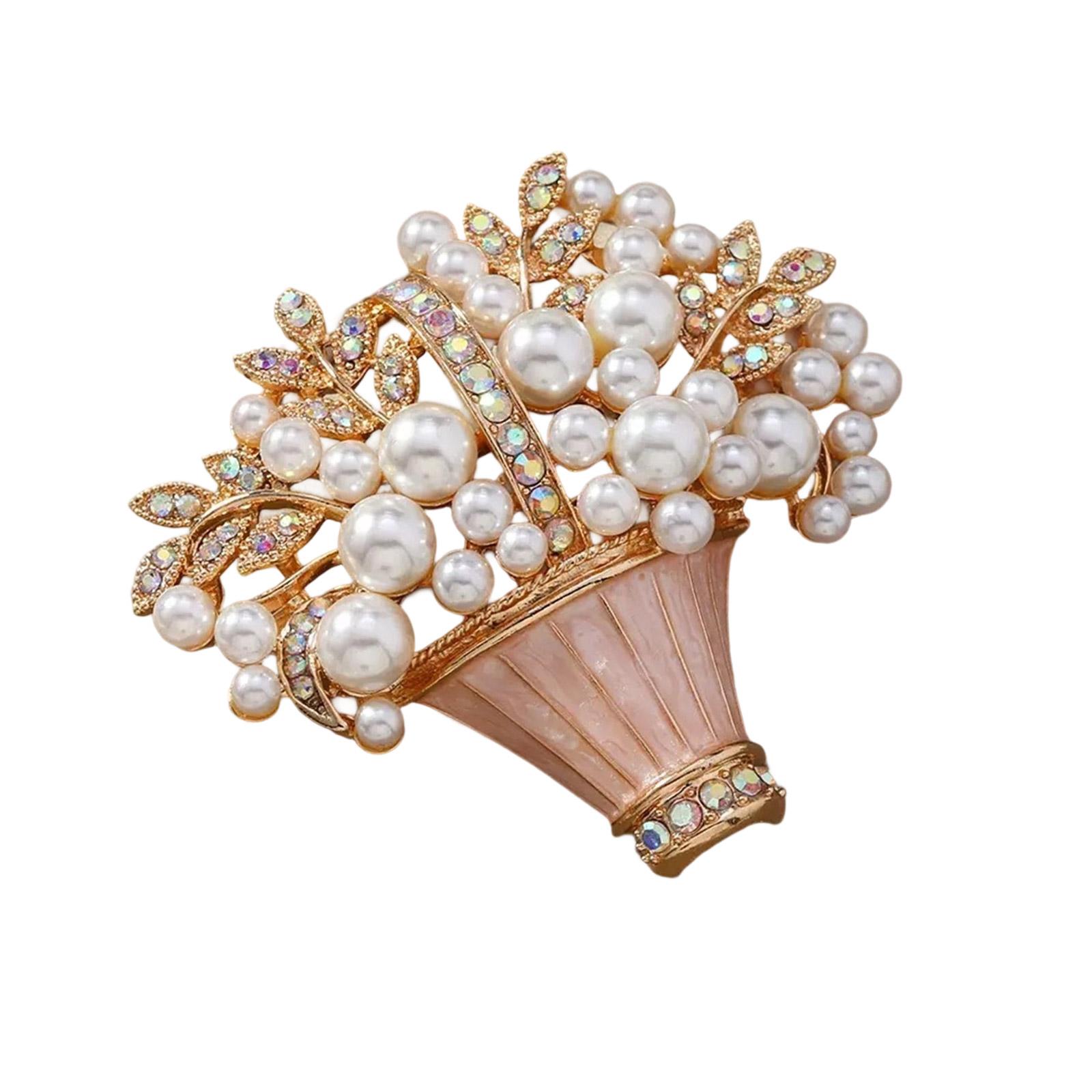 

Enamel Floral Basket Brooch Elegant Blue Design Lightweight Alloy Jewelry For Weddings And Formal Events Secure Clasp розовый