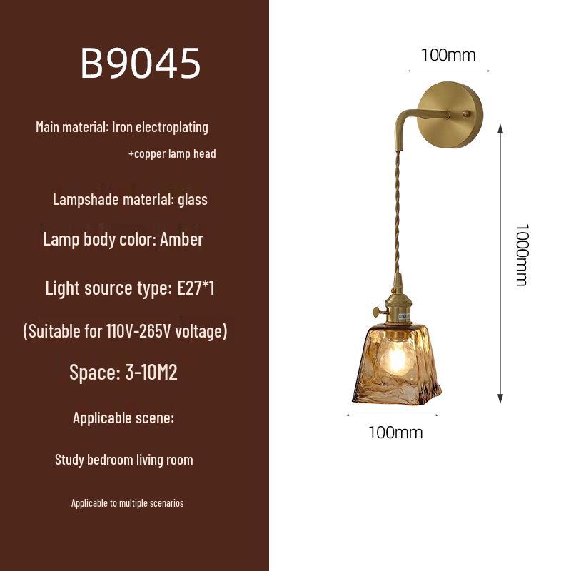 Elegant All-Copper Glass Wall Lamp: Creative Crystal Decor for Hotel Bedrooms and Staircases