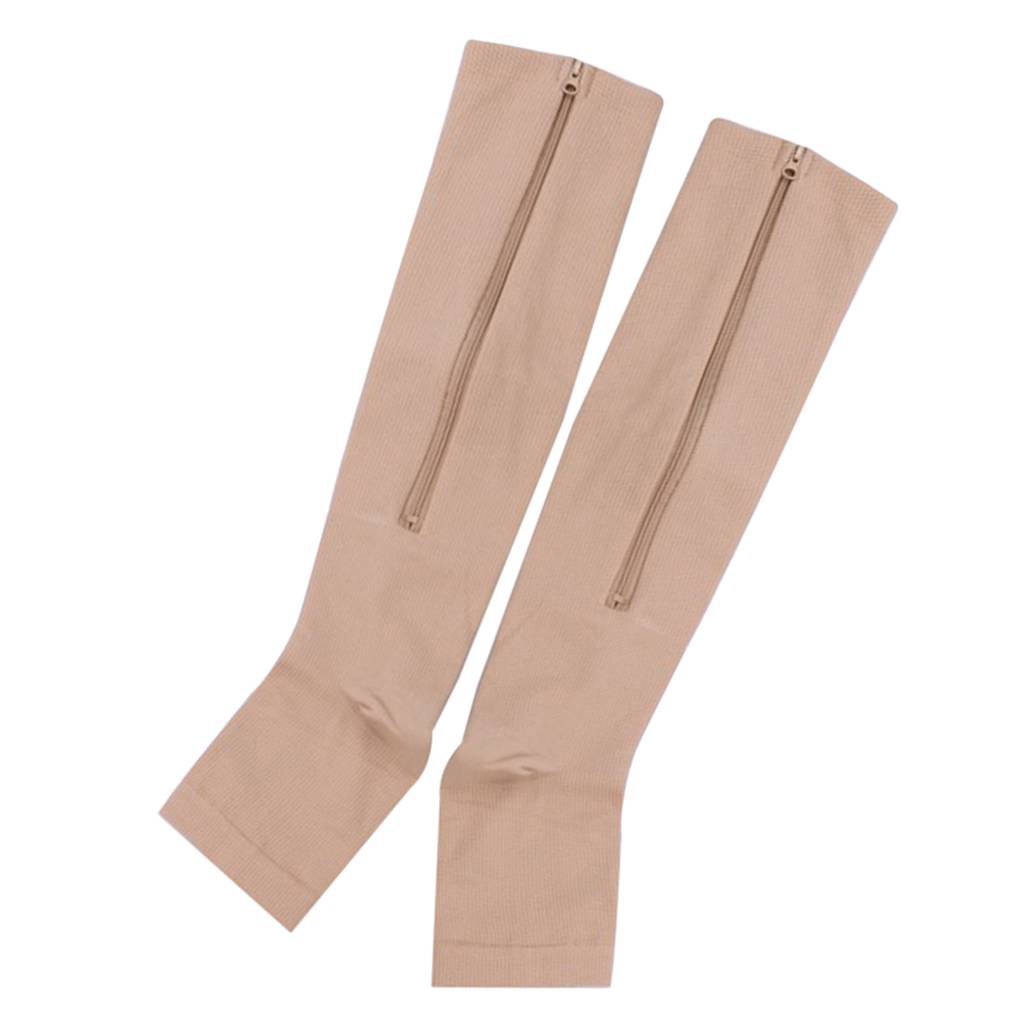 Fashion Nylon Zipper Compression Sock Leg Knee Support Open Toe Preventing Varicose Veins Stretch Socks