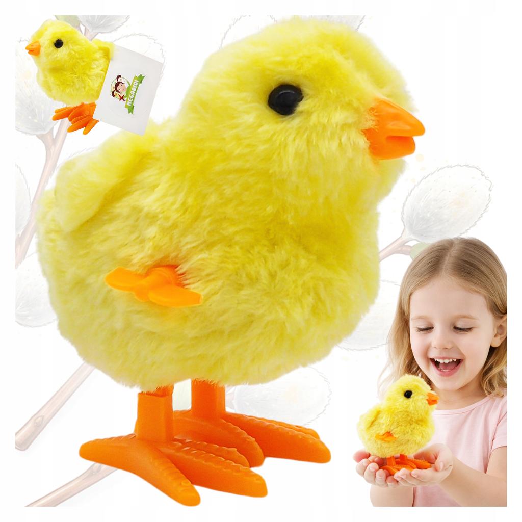 Toy WIND-UP CHICKEN jumping, stomping, walking, 10 cm YELLOW CHICKEN