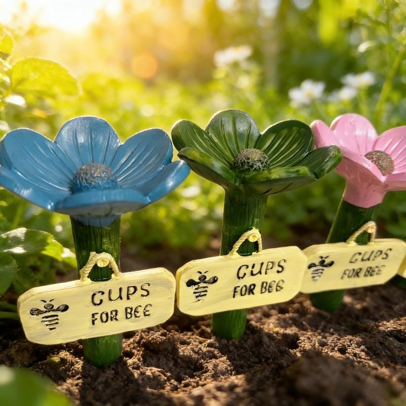 Flower Shaped Resin Bee Watering Station with Hummingbird Feeder Realistic Floral Design Non Slip Center for Garden Yard Balcony