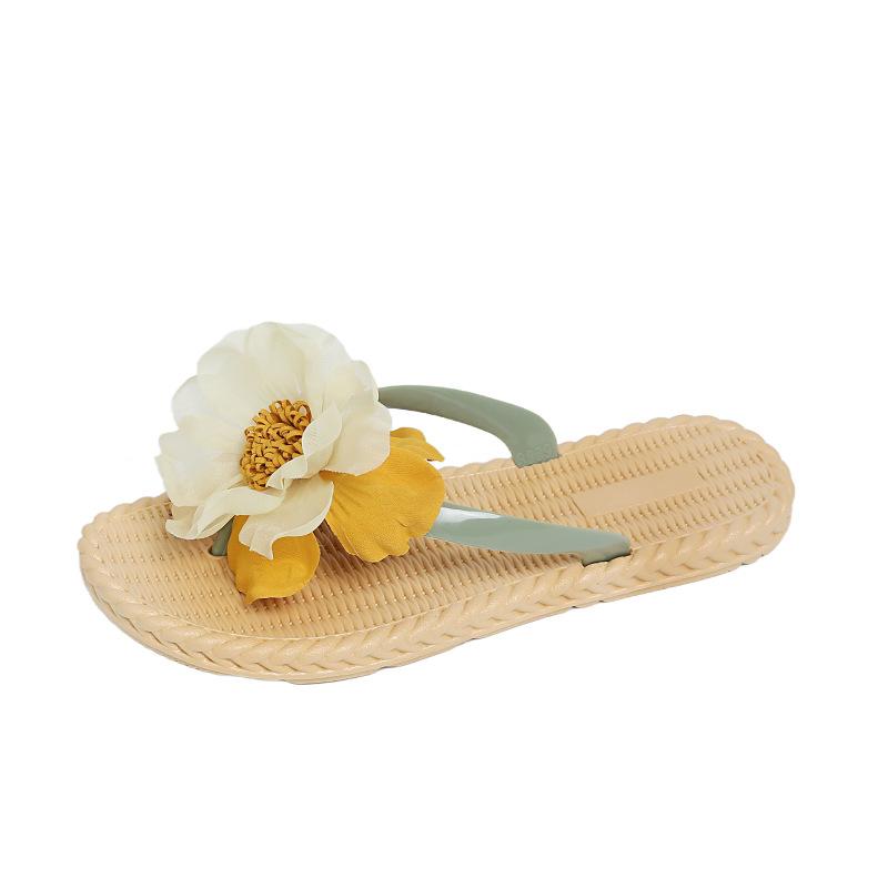 Women's 3D Floral Flat Sandals Boho Braided Flower Flip Flops Lightweight Slide Shoes Summer Non-Slip Slippers Open Toe Beach Dress Shoes for Women
