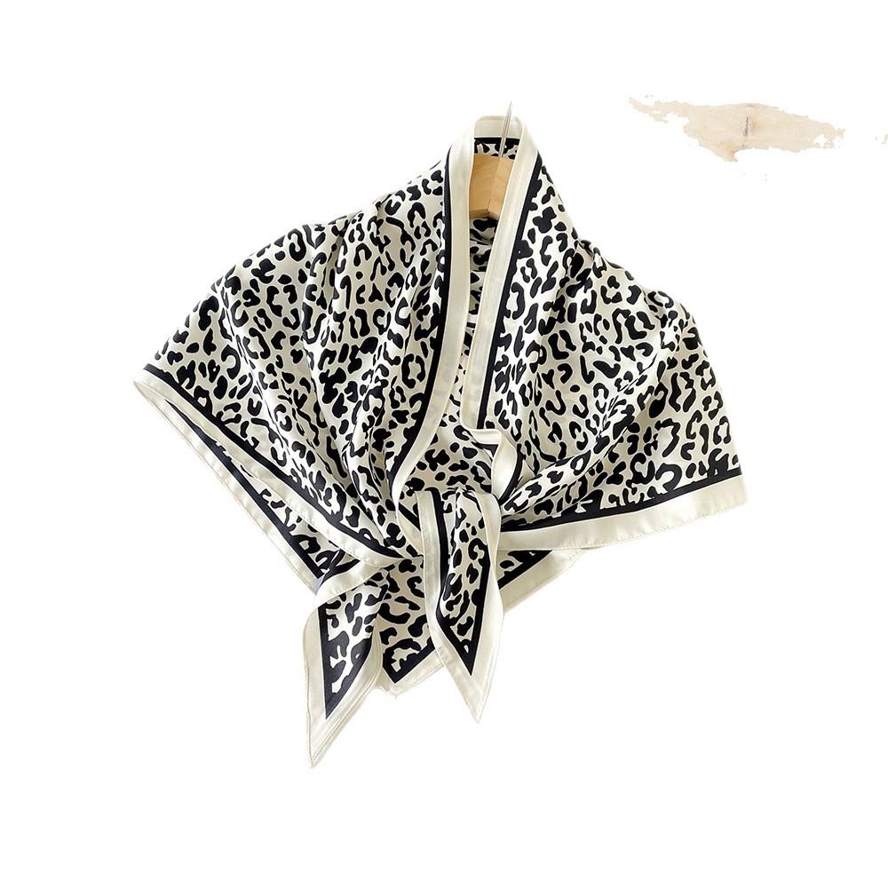 Japan and Korea Light Luxury High-end Big Triangular Scarf Female Leopard Print Silk Scarf Twill Silk Versatile Scarf Shoulder Workplace Scarf Women