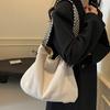 Women's Fashion Solid Color Soft Fabric Large Capacity Carrying Bag, Bohemian Style Wide Woven Shoulder Strap Versatile Minimalist Casual Shoulder Bag