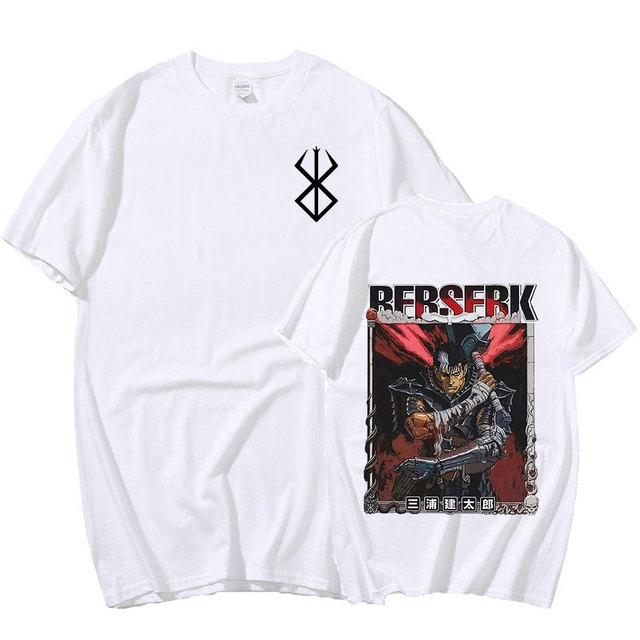 

Японское аниме Berserk Guts Графическая футболка Мечник Гацу Жертвоприношение Зодд Бой Летние футболки Мужские женские хлопковые готические футболки Уличная одежда L белый