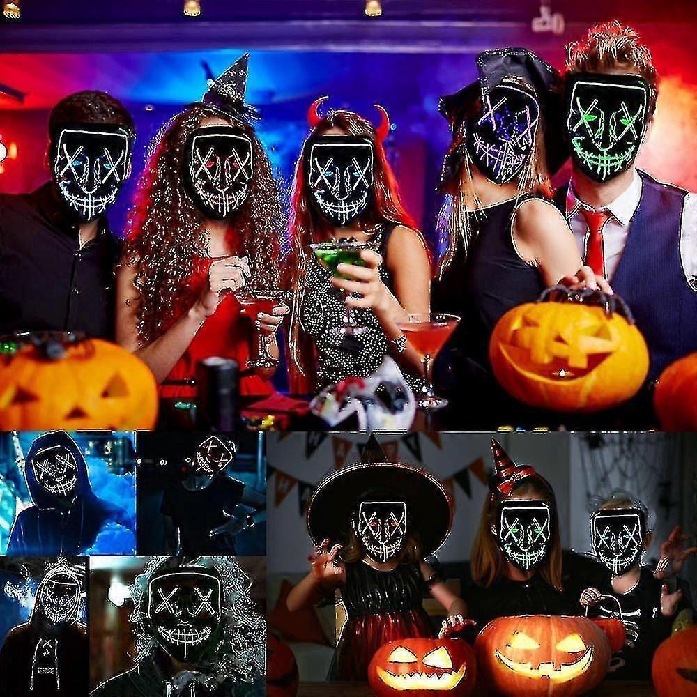 Purge Mask Scary Halloween Light Up Glowing Mask Gift For Kids Adults Festival Party