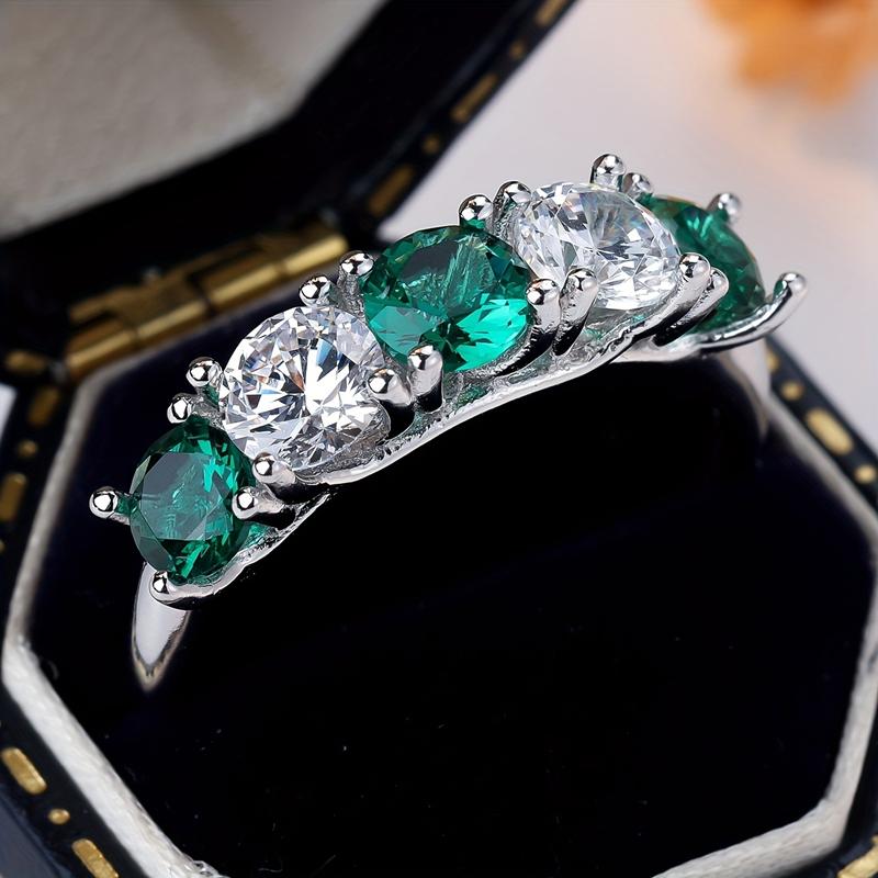 

5 камней полувечность стерлингового серебра 925 пробы кольца для женщин мода круглая огранка белый зеленый циркон кольцо ювелирные изделия подарок 8 серебряный/зелёный