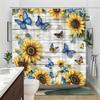 1pc Sunflower Butterfly Floral Shower Curtain - Bright Yellow Sunflowers with Blue Butterflies, Machine Washable Polyester