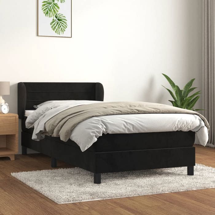 3127525 vidaXL Lit à sommier tapissier avec matelas Noir 90x190 cm Velours