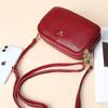 Women's Genuine Leather Korean Style One-Shoulder Small Square Crossbody Bag with Three-Layer Zipper and Small Deer Head Design