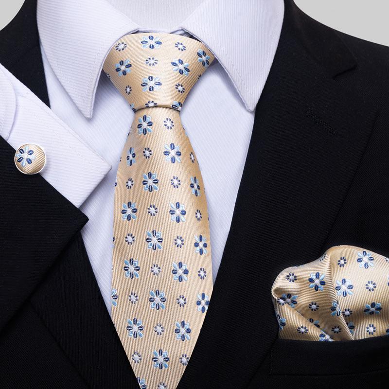Men's 8cm Solid & Polka Dot Plaid Tie Set with Cufflinks & Pocket Square