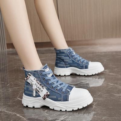 New Canvas High-top Women's Shoes for Spring Autumn, Breathable Thick-soled Height-increasing Casual Shoes  P254