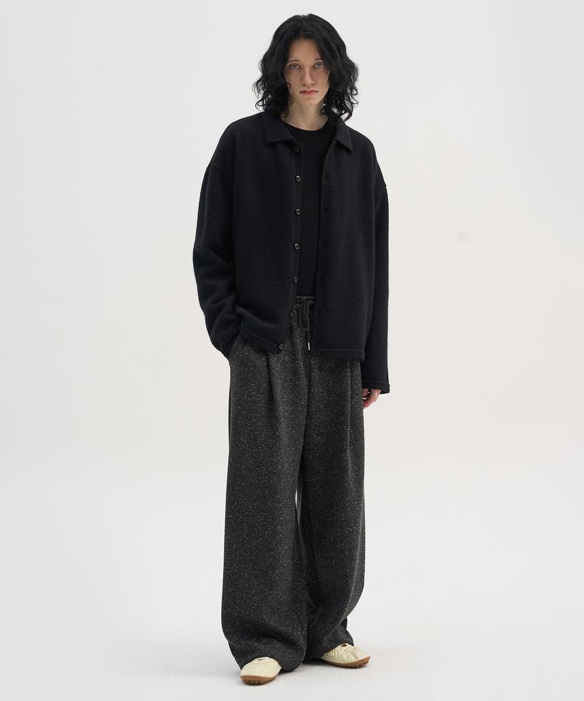 TRIP LE SENS [F/W] Neff Textured One-Pleat Curved Elastic Waist Pants_Melan Black
