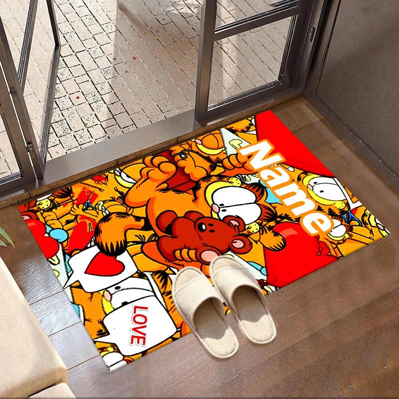 Custom Name Personalized Garfield Print Carpet, Versatile Home Decor Rug, for Playroom, Apartment, Balcony, Entryway, Hallway Gift