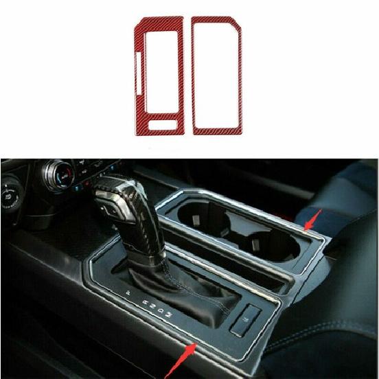 Central Gear Shift Panel Frame Trim Cover For Ford F150 2015-20 Red Carbon Fiber