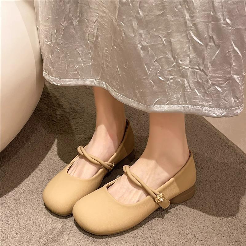 With skirt single shoes women's spring and summer versatile retro round head shallow mouth Mary Jane shoes tide