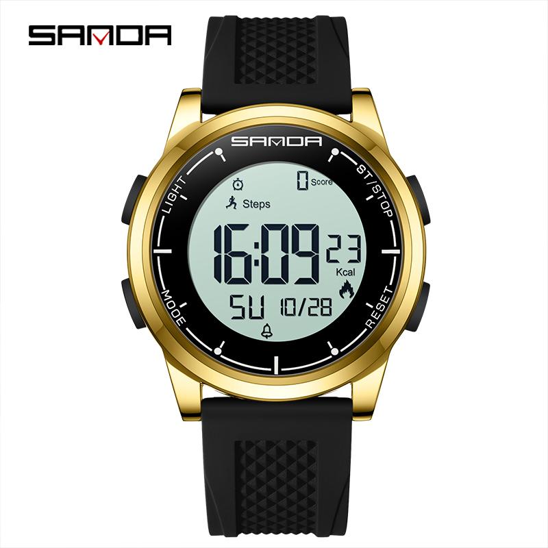 SANDA 9064 Silicone Strap Men's Electronic Digital Watch Sport Outdoor Multifunctional 50M Waterproof Male Wristwatch