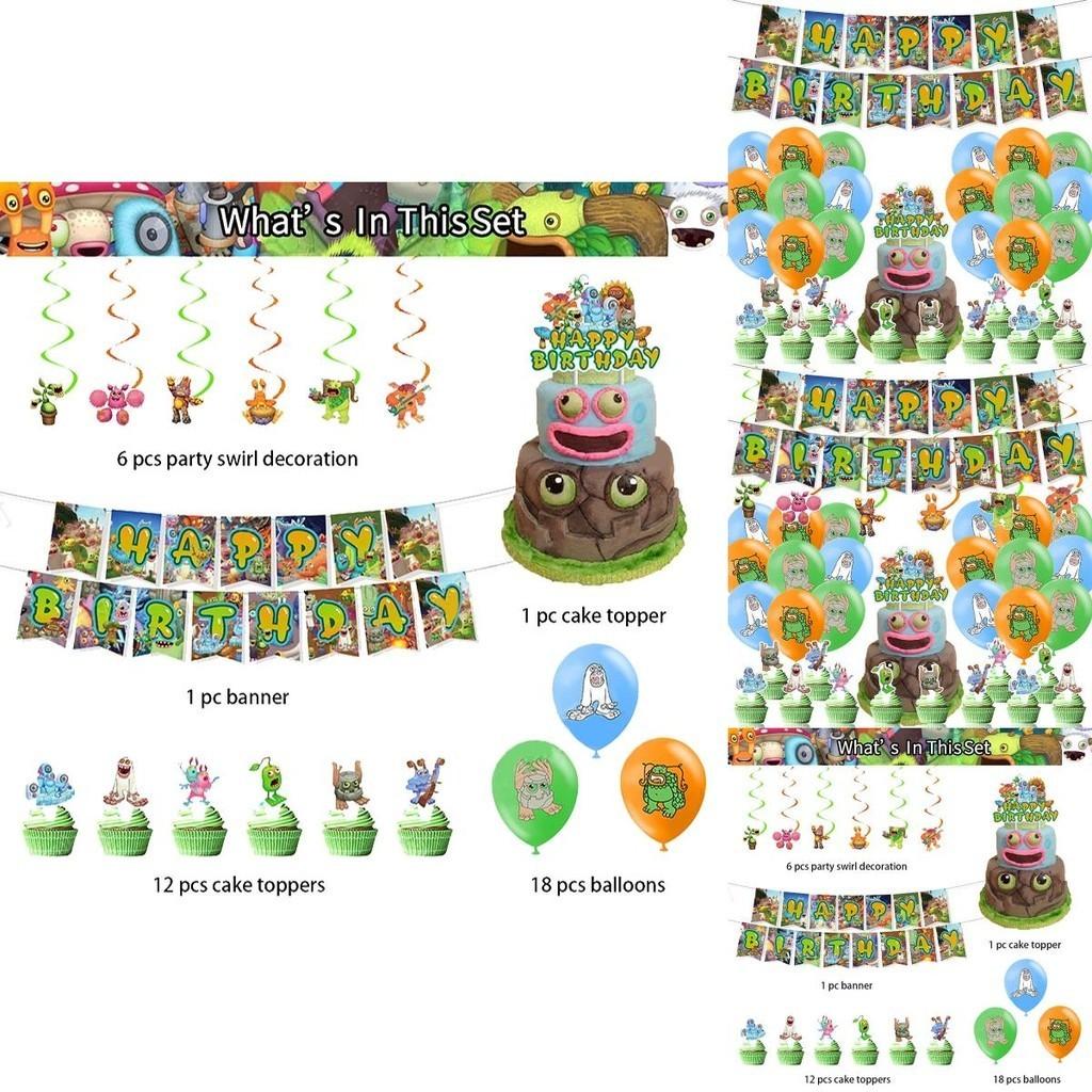 My Singing Monster Party Banner Set With Monster Balloons For Birthday Celebration Decor